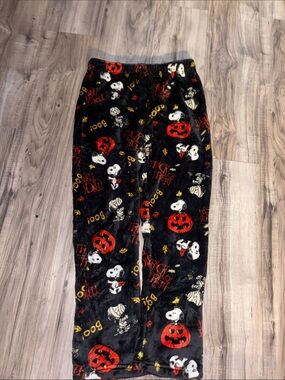 Peanuts Black Halloween Snoopy Pajama Bottoms with Red and Yellow Accents